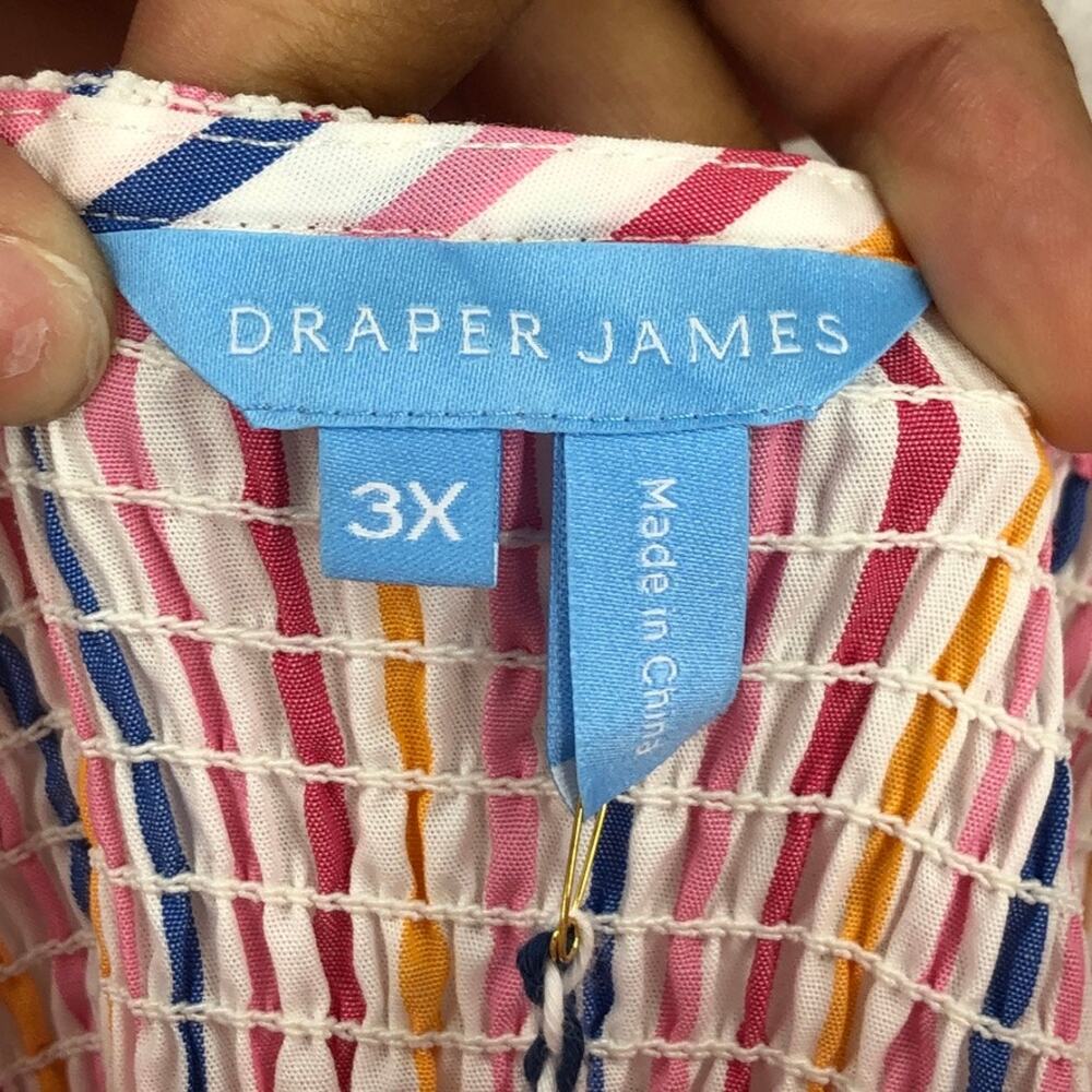 Draper James Deana Smocked Dress Womens 3X Multicolor Striped Square Neck Easter - Picture 2 of 7
